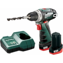 Taladro atornillador a batería Metabo PowerMaxx BS con mandril 12 V | 17 Nm/34 Nm | escobilla de carbón | 2 x 2 Ah batería + cargador | En una caja de cartón