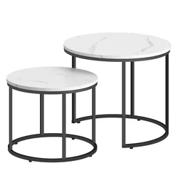 Tavolino rotondo 2szt - marmo/gambe nere