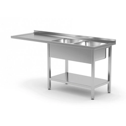 Tavolo con due lavelli, ripiano e spazio per lavastoviglie o frigorifero - vani a destra 2400 x 700 x 850 mm POLGAST 241247-P 241247-P