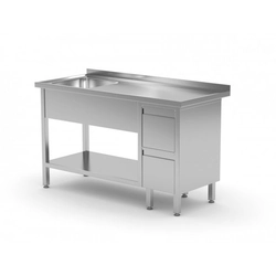 Tavolo con lavello, ripiano e mobile con due cassetti - vano a sinistra 1900 x 700 x 850 mm POLGAST 215197-L 215197-L