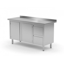 Tavolo da parete, mobile con due cassetti e ante battenti - cassetti a destra 1500 x 700 x 850 mm POLGAST 132157-P 132157-P