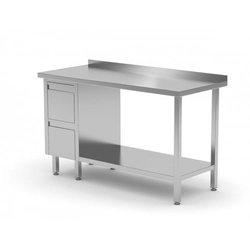 Tavolo da parete, mobile con due cassetti e ripiano - cassettiera sinistra 1200 x 600 x 850 mm POLGAST 125126-L 125126-L