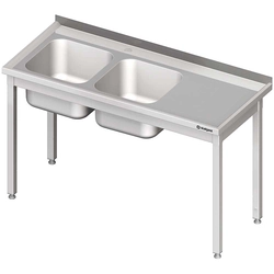 Tavolo in acciaio inox con lavello 2-kom.(L) 1100x600, ritorto | Stalgast