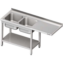 Tavolo in acciaio inox con lavello 2-kom.(L) spazio sottopiano 2100x600x900 | Stalgast