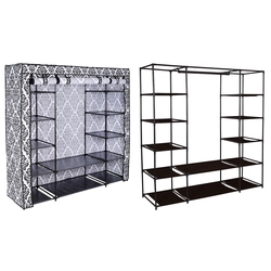 Textile cabinet with 12 KAJA MIDI shelves - black and white