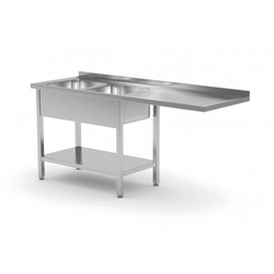 Tisch mit zwei Spülbecken, Ablage und Platz für Geschirrspüler oder Kühlschrank - Fächer auf der linken Seite 2400 x 600 x 850 mm POLGAST 241246-L 241246-L