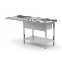 Tisch mit zwei Spülbecken, Ablage und Platz für Geschirrspüler oder Kühlschrank - Fächer auf der rechten Seite 2100 x 700 x 850 mm POLGAST 241217-P 241217-P