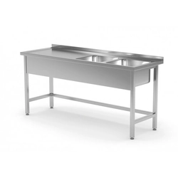Tisch mit zwei verstärkten Waschbecken ohne Ablage - Fächer auf der rechten Seite 1600 x 600 x 850 mm POLGAST 220166-P 220166-P