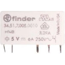 Тънко соленоидно реле Finder 1P 6A 5V DC към PCB (34.51.7.005.0010)