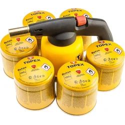 Topex LAMPADA SOFFIATORE A GAS PER CARTUCCE + CARTUCCE 6 GAS CON VALVOLA 44E148 TOPEX