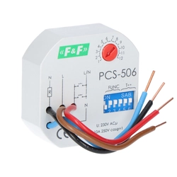 Transmisor de tiempo PCS-506 ocho funciones, contactos:1z, U=230VAC, I=10A, instalación en caja de empotrar fi 60