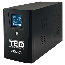UPS 2100VA /1200W Line Interaktív LCD kijelző stabilizátorral 2 schuko kimenetek 2x9Ah TED UPS szakértőTED001603