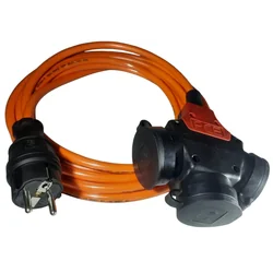 Verlengsnoer 10 meter met 3 rubberen pluggen 16A kabel H07BQ-F 3G2.5 olie- en weerbestendig polyurethaan IP44