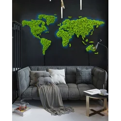 Verlichte wereldkaart gemaakt van mos Chrobotka Sikorka® 200x100cm