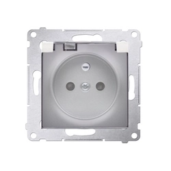Version socket IP44 contact shutter without seal for multiple frames. TRANSPARENT FLAP, silver mat Simon54