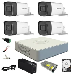 Video surveillance system with UPS 4 outdoor Hikvision cameras 5MP Turbo HD 2 with IR 80M and 2 with IR 40M DVR 4 channels full accessories, HARD % p7/%