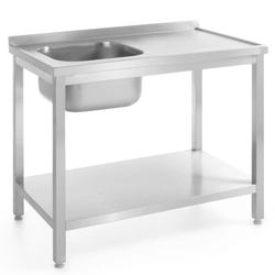 Wall-mounted catering worktop table with sink and shelf, screwable 80x60x85 cm LEFT - Hendi 812495