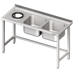 Wall stainless steel table with a sink with an opening 1700x600 2-chambers on the right | Stalgast