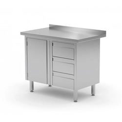 Wall table, cabinet with three drawers and hinged doors - drawers on the right side 1000 x 600 x 850 mm POLGAST 136106-3-P 136106-3-P