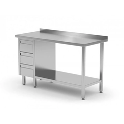 Wall table, cabinet with three drawers and shelf - drawers on the left side 1800 x 600 x 850 mm POLGAST 125186-3-L 125186-3-L