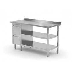 Wall table, cabinet with two drawers and two shelves - drawers on the left side 1400 x 600 x 850 mm POLGAST 125146-L/2 125146-L/2