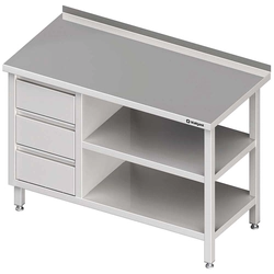 Wall table with three drawer block (L), and 2-ma shelves 1200x600x850 mm