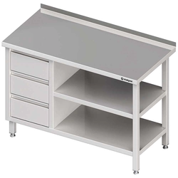 Wall table with three drawer block (L), and 2-ma shelves 1300x600x850 mm