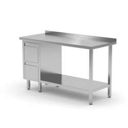 Wandtisch, Schrank mit zwei Schubladen und Regal - Schubladen auf der linken Seite 800 x 700 x 850 mm POLGAST 125087-L 125087-L