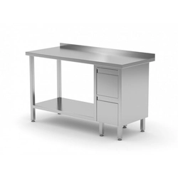 Wandtisch, Schrank mit zwei Schubladen und Regal - Schubladen auf der rechten Seite 1200 x 600 x 850 mm POLGAST 125126-P 125126-P