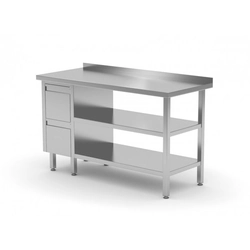 Wandtisch, Schrank mit zwei Schubladen und zwei Regalen - Schubladen auf der linken Seite 1300 x 700 x 850 mm POLGAST 125137-L/2 125137-L/2