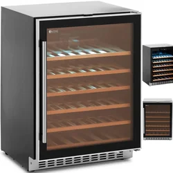 Wine fridge 6 LED illuminated shelves 46 bottles 135L black and silver