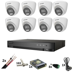 Zestaw do monitoringu Hikvision, kamery Poc 8, ColorVu 8 megapikseli, światło kolorowe 40m, Obiektyw 2.8mm, DVR z kanałami 8 8 megapikseli, akcesoria