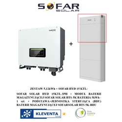 Zestaw hybrydowy kompletny SOFAR HYD15KTL 3-fazowy 15 kW+SOFAR SOLAR BTS E10,24-DS5 10,24kWh+BDU