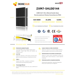 ZNSHINE SOLAR ZXM7 SHLDD144 - 540W silver frame, bifacial, double glass