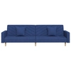 Double sofa with two pillows and footrest, blue, fabric