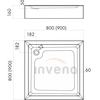 Invena square acrylic shower tray with 80x80 cm casing