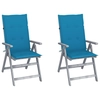Lumarko Folding garden chairs with cushions, 2 pcs, solid acacia