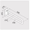 Balustrada de ridicare Ergoplus 60 cm pentru toalete/lavoare, vopsit cu pulbere, alb