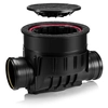 Base with a backwater valve for pipes DN160 for installation in the floor, with a tight lid, black