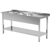 Cateringbord i rustfrit stål med hylde + 3 Vasker 160x70x85 Polgast 224167