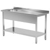 Cateringbord i rustfrit stål med hylde + vask 140x60x85 Polgast 212146