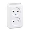 Double surface-mounted socket without grounding, white PRIMA