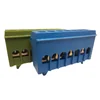 Set of terminal block clamps bars for grounding and neutral blue and green on rail 7 max holes 16mm² 63A isolated