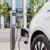 Electric car charging station e:car MINI NZÚ charging post 2x 22kW Burberry stripes