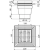 Grătar de canalizare 150×150/110 mm scurgere verticală, grătar gri, două niveluri de izolație, sifon umed