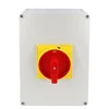 Interruptor 125A 37kw 0-1 ON-OFF 3 poli IP65 254x180mm con leva industrial aplicada en caja con mango rojo amarillo