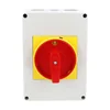 Interruptor 63A 18.5kw 0-1 ON-OFF 3 poli IP65 125x175mm con leva industrial aplicada en caja con mango rojo amarillo