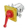 Interruptor industrial de leva incorporado ON-OFF Koncar 3P 400A 0-1 IP40 con placa de emergencia amarilla 132x132mm y maneta roja