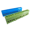 Jeu de barres de serrage de bornier pour mise à la terre et neutre bleu et vert sur rail 15 trous max 16mm2 63A isolés