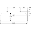 Lavabo carré Smyle B120 cm,H16.5 cm,T48 cm, avec trop-plein, avec deux trous pour robinet